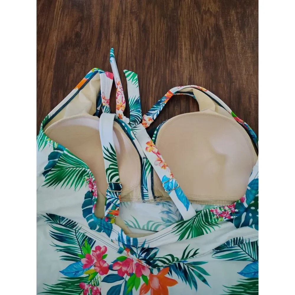 Kim Gravel Swimsuits For All 22W Tropical Floral Tankini Swim Top Plus Size